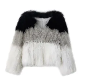 YR1178 Yanran Fur Raccoon Fur Coats Handknitted White Raccoon Knitted Fur Coat for Women