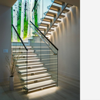 Escalier minimaliste mono-échelle en métal noir avec balustrade en verre pour la maison