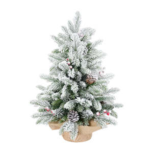 3ft PE PVC Decorated Flocking Jute <b>Tree</b> Pine <b>Cone</b> Red Fruit Standing Table <b>Christmas</b> <b>Tree</b> - Product Image 1