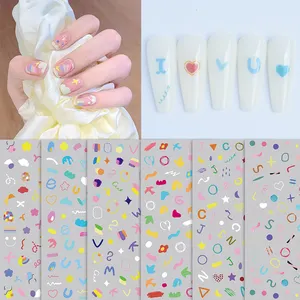 Adesivos de unhas para desenho animado, adesivos autocolantes de unhas, grafite, estrela, coração, adesivos para decoração