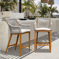 KSL Chaise d'extérieur en aluminium revêtue de corde Twining à vendre Chaise de bar de cuisine Tabouret haut cadre en métal