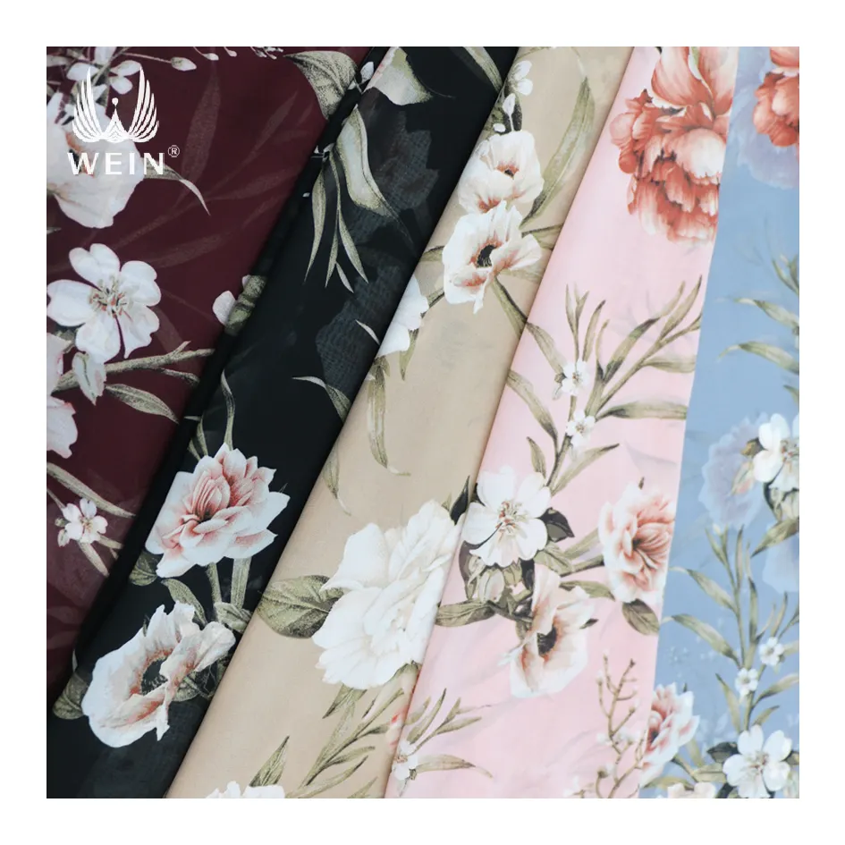 WI-A08 Chinese printed polyester chiffon fabric elegant flowers designs in stock