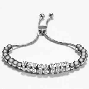 European American Rhinestone Beaded <b>Bracelet</b> Adjustable Stainless Steel Titanium Steel Round <b>Ball</b> Gift Jewelry - Product Image 2