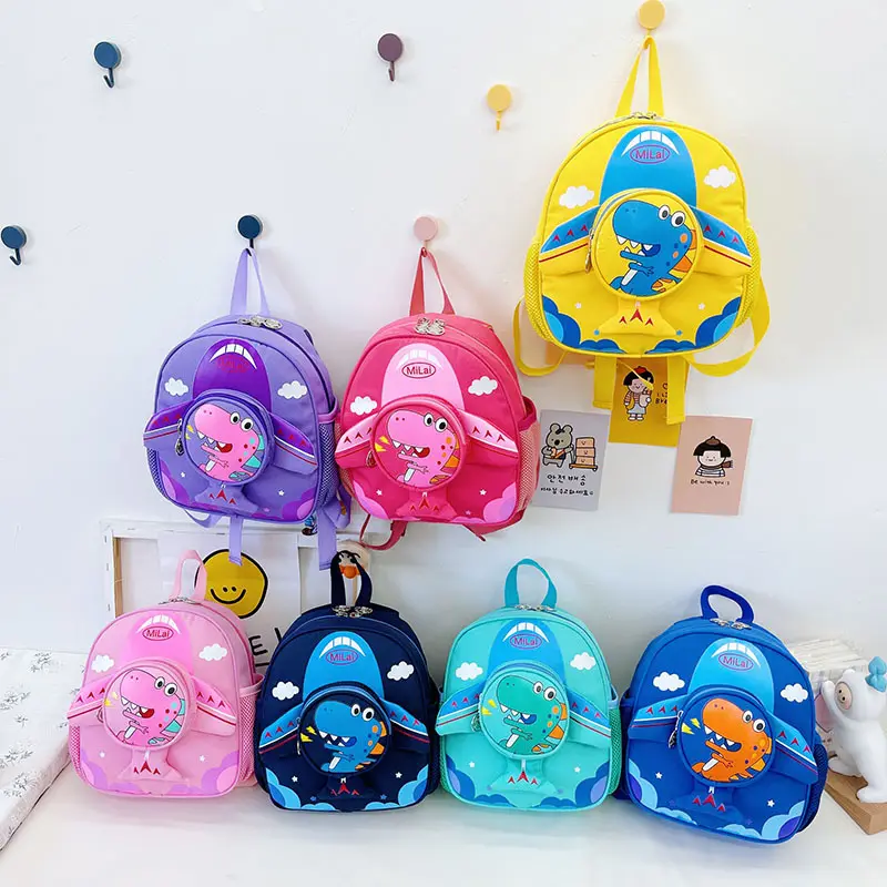 2022 New high quality cute cartoon lost proof creative dinosaur baby backpack with small change purse