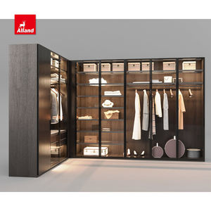 Alland Armoire de luxe moderne en forme de L sur mesure Armoire de promenade encastrée scandinave avec porte en verre Lumière LED Suite Placard - Product Image 4