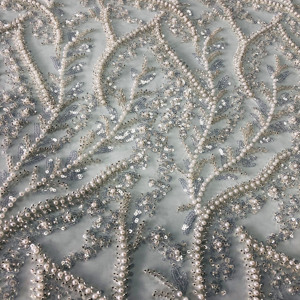 Sang Trọng Nặng Bán Buôn Hoàn toàn <span class=keywords><strong>Sequins</strong></span> Hạt Mới Ren Vải Với Ngọc Trai Váy Cưới - Product Image 1