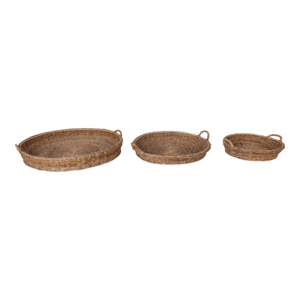 Set di cesti decorativi ovali in rattan intrecciato con manici per la decorazione del tavolino da caffè, centrotavola, portaoggetti, portagioie - Product Image 5