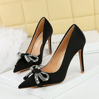 Chaussures à talons hauts pour femmes et dames, vente en gros, sexy, bout pointu, nœud papillon avec diamants, chaussures à talons hauts Big-tree-shoes, chaussures de soirée