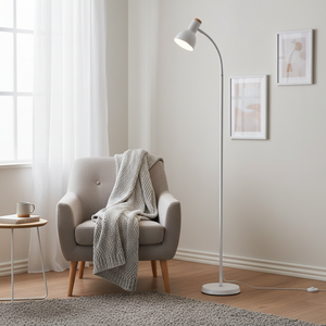 BEL AIR HOME-Lámpara de pie Argos Blanca 155 cm-Luz regulable en metal y madera para decoración nórdica y muebles del hogar Re - Product Image 3