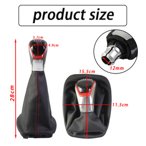 Car Gear <b>Knob</b> Leather <b>Shift</b> Cover For Skoda Fabia Mk1 00-08 5 6 Speed Manual Transmission Red Stitching - Product Image 4