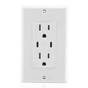 Fast charging flameproof PC wall receptacle and 2 type c usb charger tamper resistant wall socket outlet