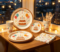 Ensemble de vaisselle jetable sur le thème du gâteau d'anniversaire, motif gâteau, kit complet avec assiettes, gobelets, serviettes pour enfants et adultes