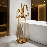 Robinet de salle de bain moderne et élégant, type col de cygne, en laiton massif plaqué or, monotrou, thermostatique, à poignée unique