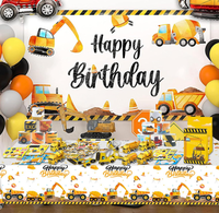 Bouw- en bouwmachines thema verjaardagsfeestje: betonwagen, graafmachine, armbandjes, sleutelhangers, stickers, mini auto's, cadeautjes, goodie bags, attenties