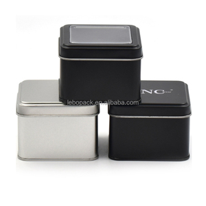 Custom Printed Empty Matcha Tea Tin Box With Window Black Metal Canister Tea Tins