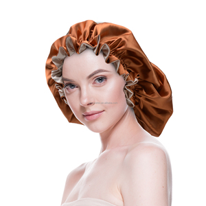 Bonnets de créateurs de cheveux en satin double couche personnalisés en gros pour femmes chapeaux de nuit en soie couvre-chef double couche - Product Image 2