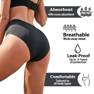 Sous-vêtement menstruel physiologique à 4 couches pour femmes, serviettes hygiéniques anti-fuite et sans menstruation, tissu organique taille moyenne - Product Image 2