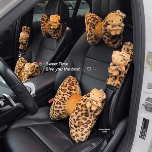Coussin de nuque de voiture de luxe imprimé léopard, design créatif oreilles de chat, soutien lombaire doux pour femmes et enfants, accessoire d'intérieur automobile - Product Image 3