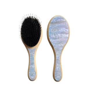 Brosse plate ovale ventilée en nylon rose <span class=keywords><strong>Chantilly</strong></span>, avec manche en bambou bio artisanal, pour démêler les cheveux, idéale pour la maison - Product Image 4