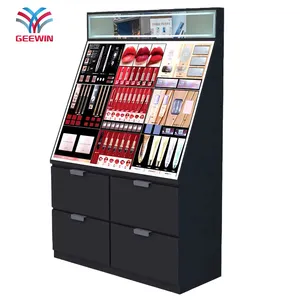 Factory Custom Black Display Stands For Lipsticks With Picture And Mirror Anti-rust Metal Lipstick Display Floor Stand