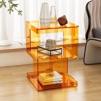 Direkt vom Hersteller Freistehender Brauner Acryl-Mehrzweck-Nachttisch Moderner Luxuriöser Orangefarbener Dekorativer Nachttisch zur Aufbewahrung