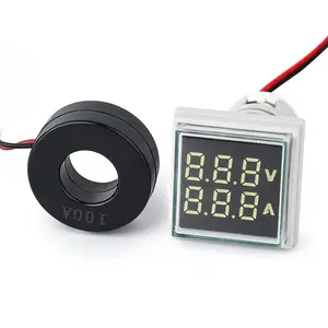 Testador de tensão digital LED branco, detector de corrente quadrado, 22 mm, painel de exibição dupla, voltímetro, amperímetro e indicador