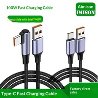 Cable de Datos Trenzado de Aleación de Aluminio con Conector Tipo-C en Ángulo de 90 Grados, Carga Súper Rápida de 100W, Compatible con Teléfonos Honor y Laptops