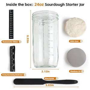 Kit en verre pour bocal de levain de 24 oz Syh198 avec bande de marquage, thermomètre, racloir et couvercle en tissu cousu – Vente en gros - Product Image 6