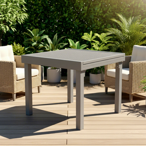 Leisure Modern Outdoor Dining Extension <b>Table</b> 90/180cm Dark Gray <b>Aluminum</b> Glass Top Metal for Parks Exteriors - Product Image 1