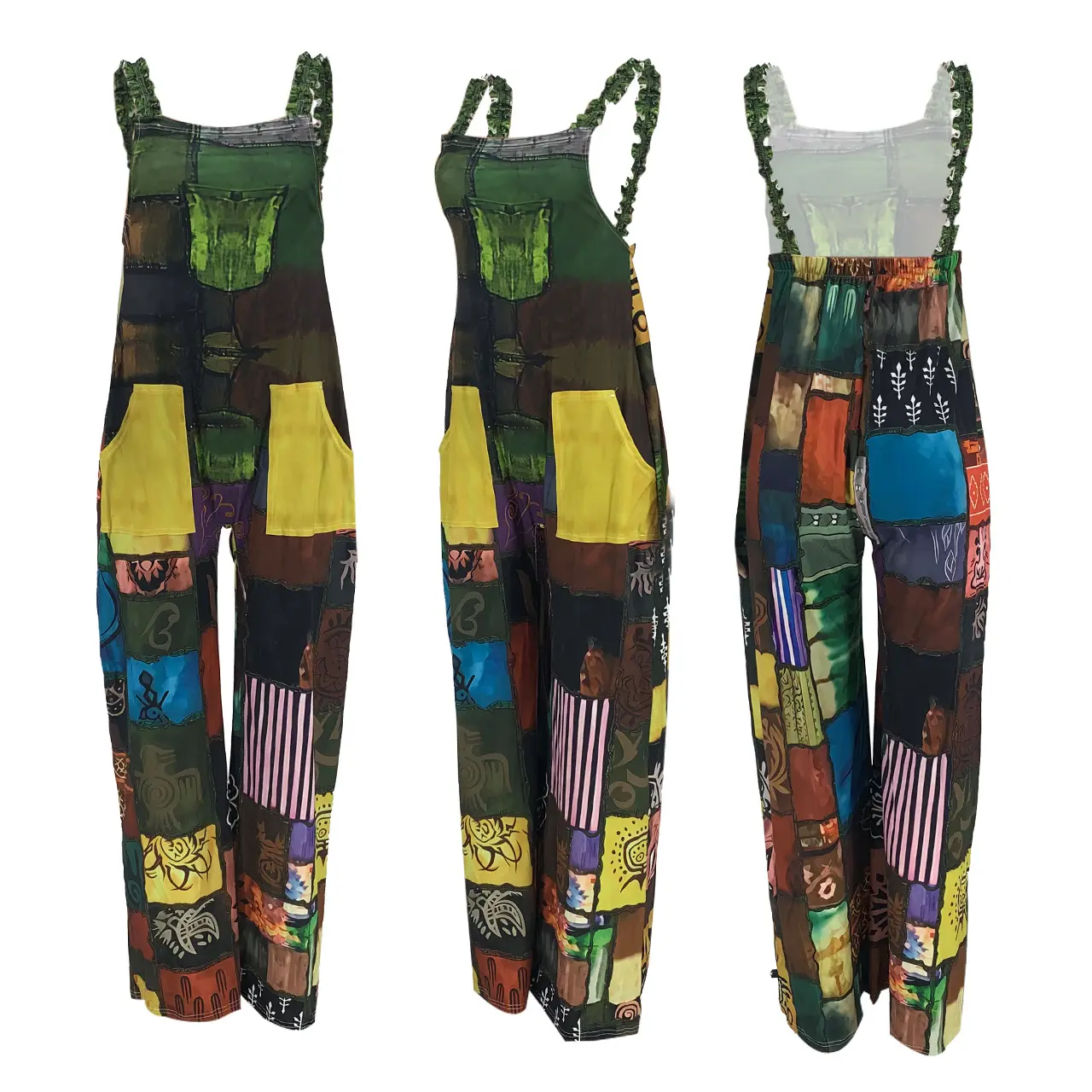 Hot Sell Bedrukte Bohemia Stijl Bretels Lange One Size Fits All Losse Broek Voor Dames