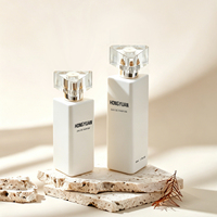 Flacon de parfum en verre transparent de luxe 30 ml, prêt à être expédié, avec atomiseur à sertir 15 mm et capuchon