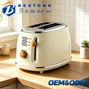 Grille-pain électrique BESTONE 2 fentes 850W avec minuterie mécanique, fonctions décongélation, réchauffage et annulation, usage domestique, couleur crème - Product Image 1