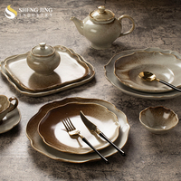 Ensemble de vaisselle en céramique émaillée blanc antique mat assiettes bols tasses et crémier changement de couleur en gros pour Restaurant hôtel