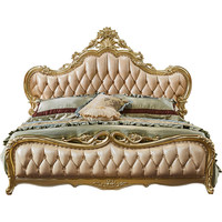 Lit double et lit de princesse en bois massif et cuir sculpté, design nordique, 1,5m/1,8m/2m, doré, pour chambre principale, mobilier de mariage