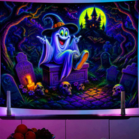 Tapisserie personnalisée squelette Halloween réactive aux UV, toile de fond néon phosphorescente à lumière noire avec crâne effrayant pour décoration murale