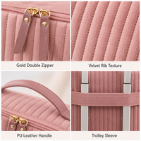 Sac de toilette en velours rose poudré OEM pour femmes, multi-compartiments, grande capacité, avec poignée supérieure, organiseur de voyage