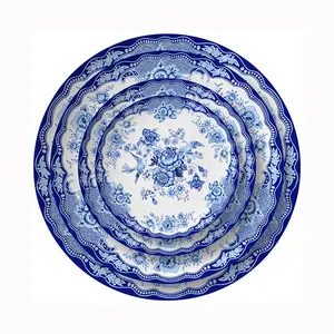 China High Quality Painting Flowers Design Porcelain White Blue Dinner Plate