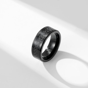 Anillo de fibra de carbono de acero de tungsteno para hombre, negro, azul, rojo, verde, diseño geométrico, joyería de regalo - Product Image 4