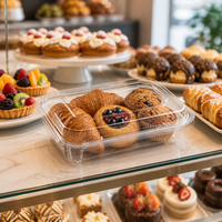 Boîte à charnières en PET transparent pour boulangerie, idéale pour les buffets de petit-déjeuner d'hôtel, croissants, muffins danois, traiteur, emballage à emporter, vente en gros, personnalisation OEM