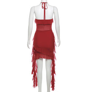 2024 printemps nouveau doux doux Sexy <span class=keywords><strong>Mature</strong></span> belle élégante fête reine femmes col court à volants gland robe - Product Image 5