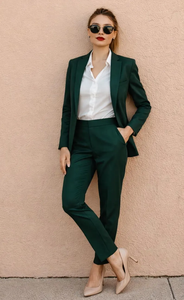 Women’s Luxury <b>Emerald</b> <b>Green</b> Tailored <b>Suit</b> Set Structured Blazer with Notched Lapel and Matching Slim Fit Pants Formal Wear - Product Image 2