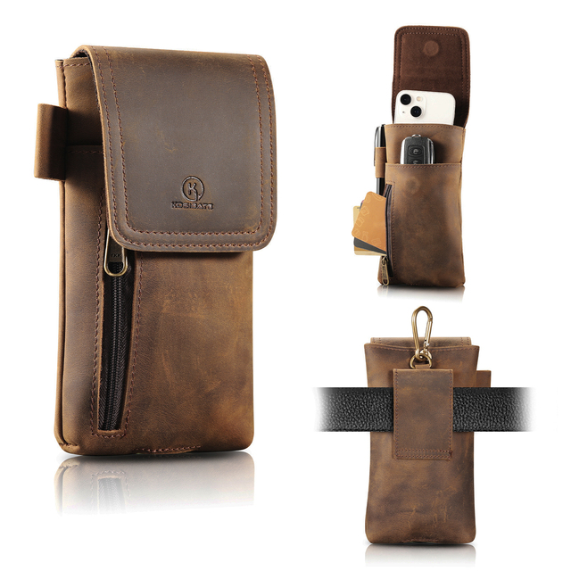 Genuine Leather Phone Holster Cell Phone Holder for Large Smartphones Secure & Durable Phone Belt Holder