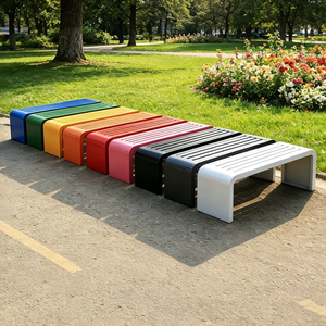 Panchina Moderna Minimalista in Acciaio Zincato per Parchi, Arredo Urbano per Esterni, Seduta a U per Piazze Pubbliche e Centri Commerciali - Product Image 1