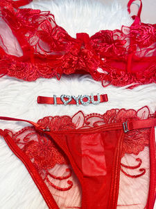 Novedades, ropa interior de niña traviesa, sujetador y bragas maduras personalizados, con letras de diamantes de imitación Tanga, conjuntos de sujetador bordado PARA EL Día de San Valentín - Product Image 4