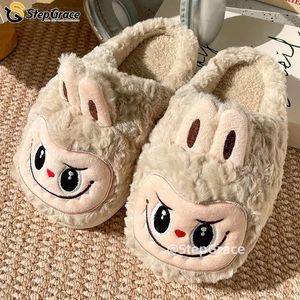 StepGrace all'ingrosso inverno ispessito caldo pantofole Labubu per interni per la casa antiscivolo dita avvolgente soffici pantofole per le donne - Product Image 2