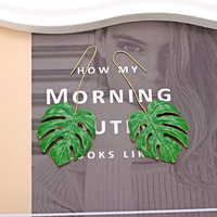 Boucles d'oreilles tendance en alliage avec feuilles de Monstera, longues, émaillées, motif dos de tortue, feuilles de bambou et de palmier, bijoux pour femmes, plage