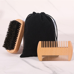 Ensemble de brosses à barbe en bois de bambou avec poils de sanglier 100% naturels, brosse à raser pour hommes, soin professionnel de la barbe et des soins de la peau - Product Image 1