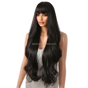 Parrucche Sintetiche All'Ingrosso da 30 Pollici con Frangia, Grandi Onde, Capelli Lunghi Ricci alla Moda, Marrone Misto Oro, Parrucca Ondulata Effetto Acqua per Donna - Product Image 2