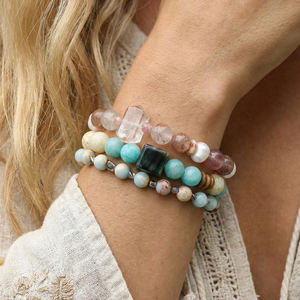 Pulsera de Rodocrosita y Piedra del Sol de Piedra Natural RINNTIN GMB97, Superventas, con Cuentas de Cristal Natural y Energía Curativa, Pulsera de Yoga - Product Image 5