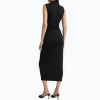 Robe crayon élégante pour femme, col montant, sans manches, froncée, longueur midi, coupe ajustée, collection Printemps